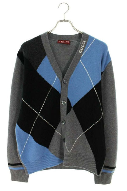 Gucci 25SS 806194 Xkekx Logo Embroidered Argyle Pattern Cardigan Men's L