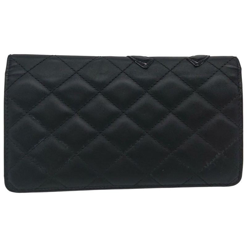 Chanel Cambon Line Coco Long Wallet Black X Black X Pink