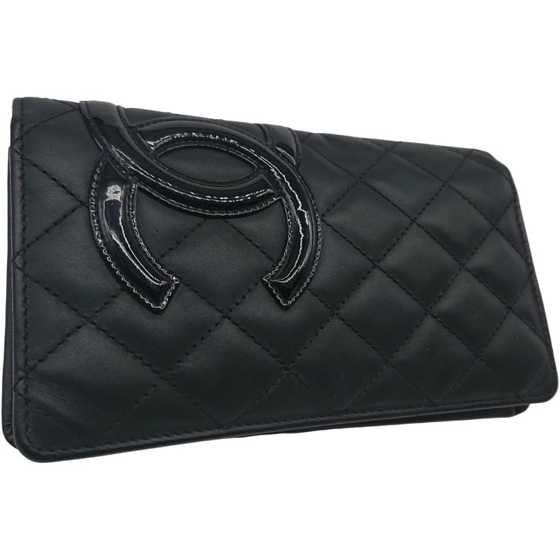Chanel Cambon Line Coco Long Wallet Black X Black X Pink