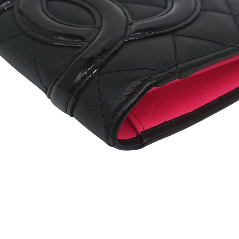 Chanel Cambon Line Coco Long Wallet Black X Black X Pink
