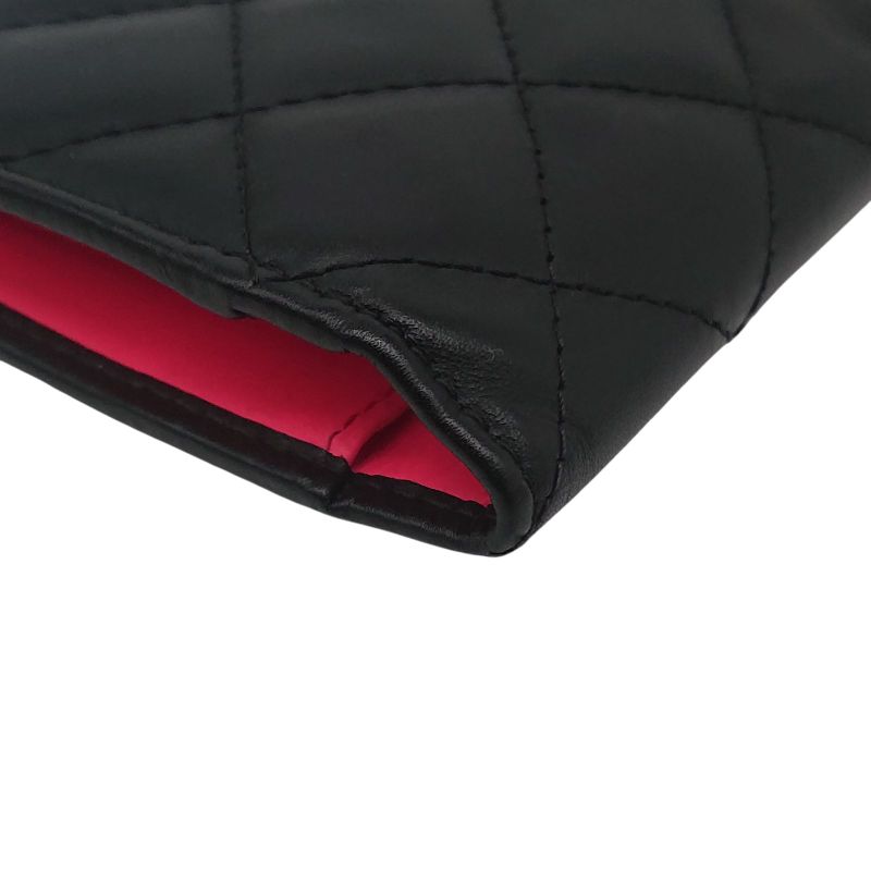 Chanel Cambon Line Coco Long Wallet Black X Black X Pink