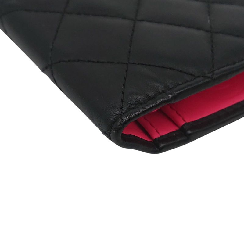 Chanel Cambon Line Coco Long Wallet Black X Black X Pink