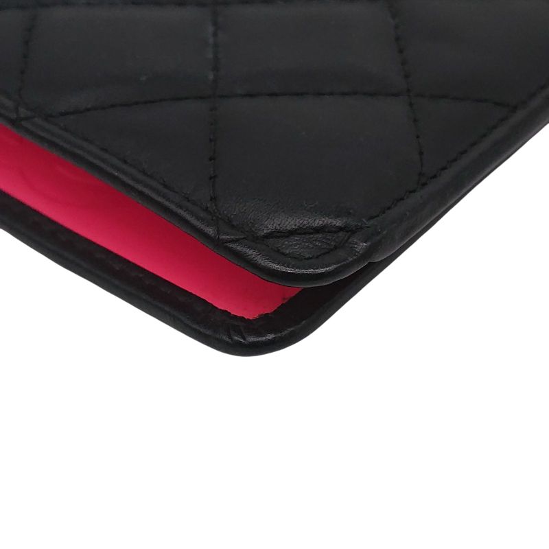 Chanel Cambon Line Coco Long Wallet Black X Black X Pink