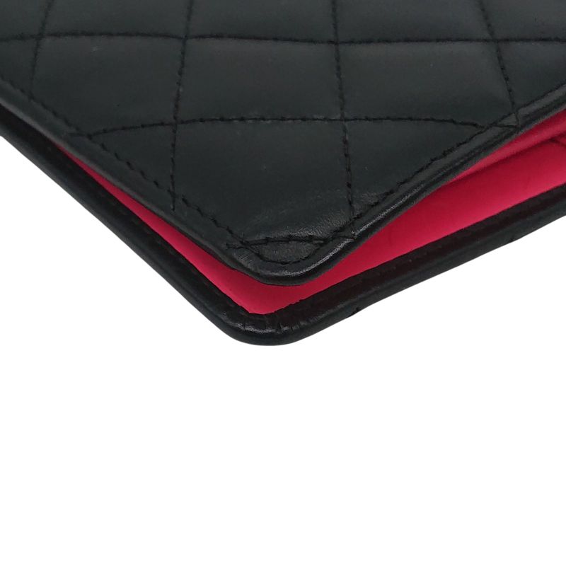 Chanel Cambon Line Coco Long Wallet Black X Black X Pink