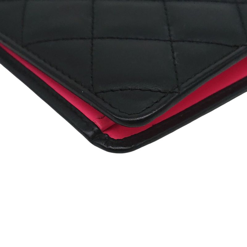 Chanel Cambon Line Coco Long Wallet Black X Black X Pink