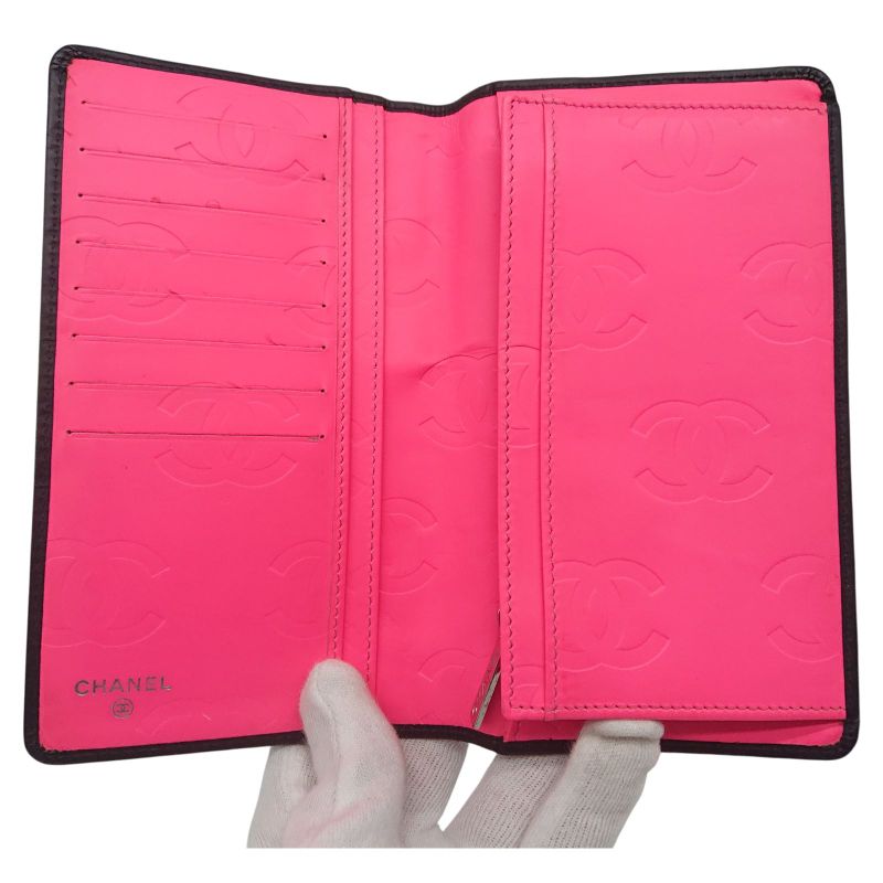 Chanel Cambon Line Coco Long Wallet Black X Black X Pink