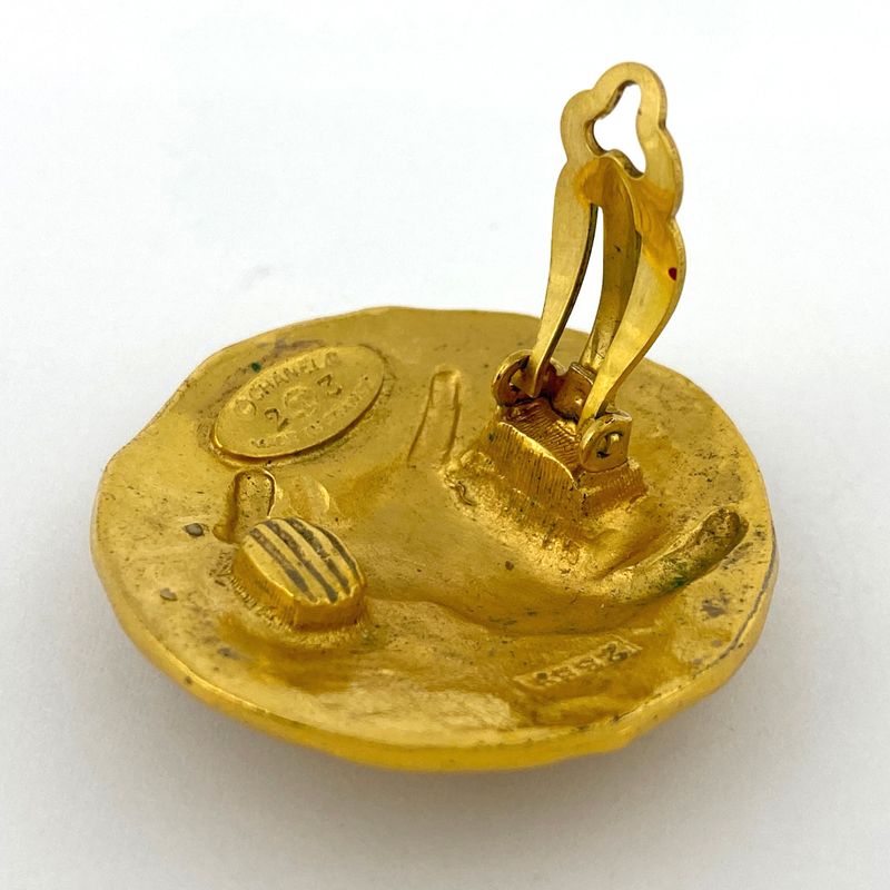 Chanel Logo Round Earrings CC Mark Lion Motif Earrings GP Gold Ladies