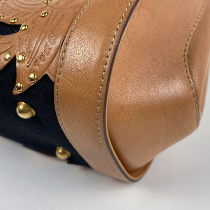 Gucci Logo Handbag Bamboo Studded Flower Handbag Leather Brown 123259 Women