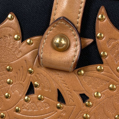 Gucci Logo Handbag Bamboo Studded Flower Handbag Leather Brown 123259 Women