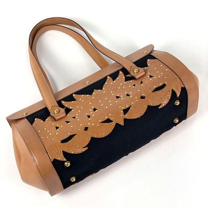 Gucci Logo Handbag Bamboo Studded Flower Handbag Leather Brown 123259 Women