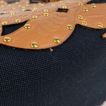 Gucci Logo Handbag Bamboo Studded Flower Handbag Leather Brown 123259 Women