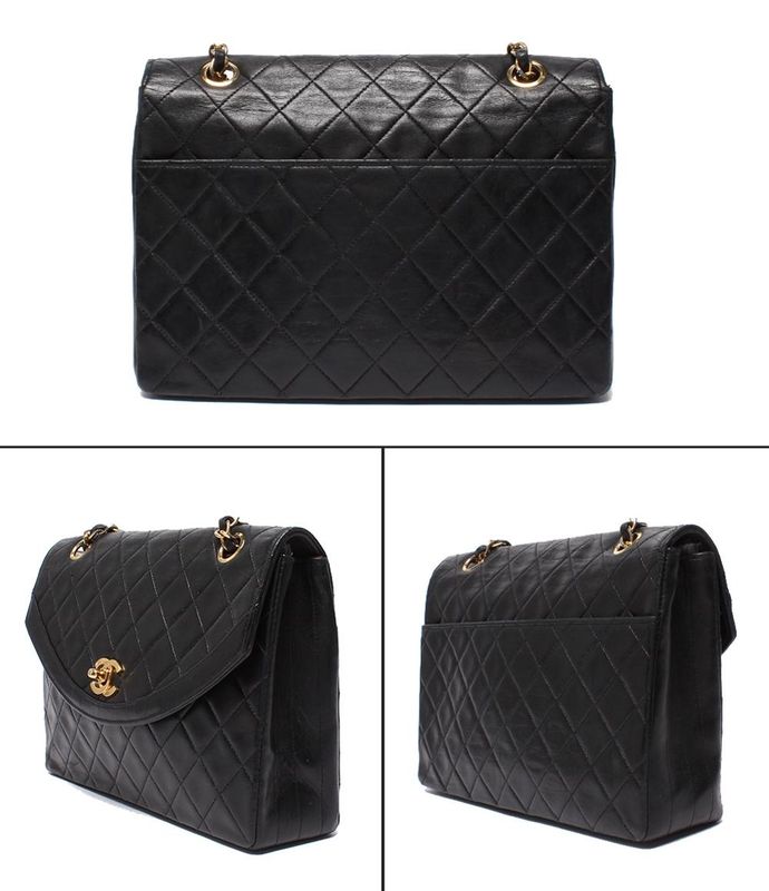 Chanel Chain Shoulder Bag Double Chain Single Flap Gold Hardware Lambskin 0