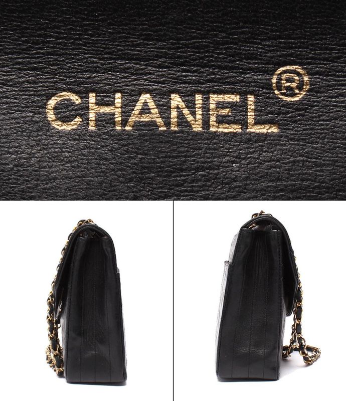 Chanel Chain Shoulder Bag Double Chain Single Flap Gold Hardware Lambskin 0