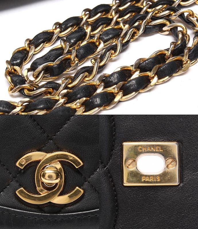 Chanel Chain Shoulder Bag Double Chain Single Flap Gold Hardware Lambskin 0