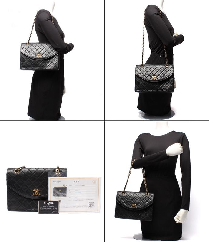 Chanel Chain Shoulder Bag Double Chain Single Flap Gold Hardware Lambskin 0