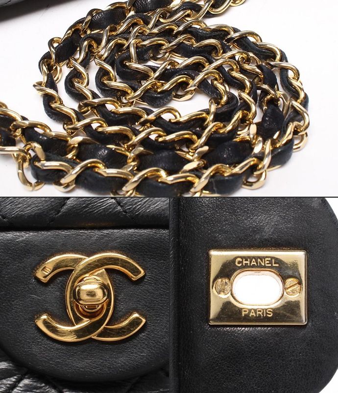 Chanel Chain Shoulder Bag Double Chain Double Flap Gold Hardware Lambskin 1st