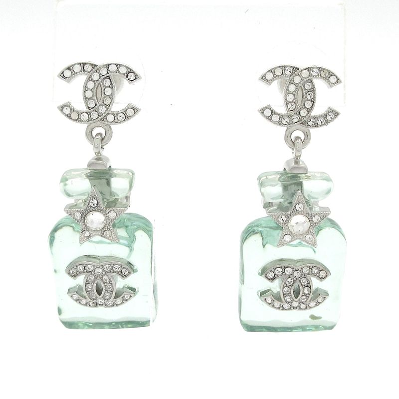 Chanel Earrings - Light Blue X Silver X Clear Perfume Bottle / Star