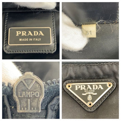 Prada Tessuto Triangle Logo Plate Black Silver Hardware Nylon Shoulder Bag