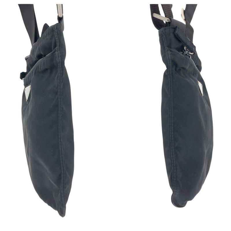 Prada Tessuto Triangle Logo Plate Black Silver Hardware Nylon Shoulder Bag