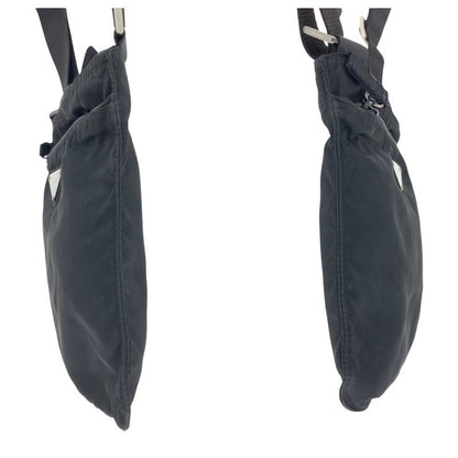 Prada Tessuto Triangle Logo Plate Black Silver Hardware Nylon Shoulder Bag