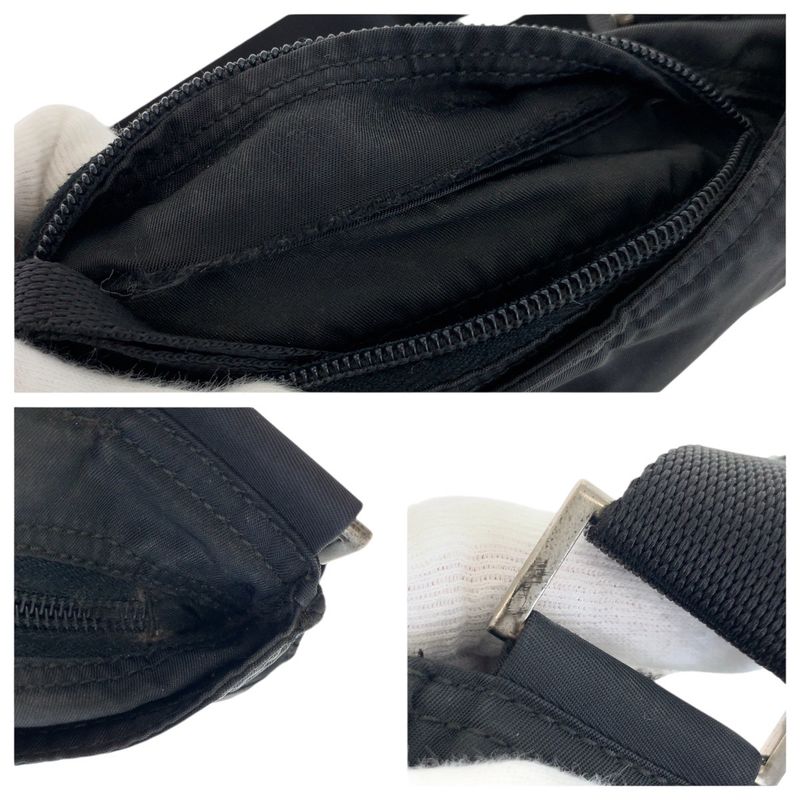 Prada Tessuto Triangle Logo Plate Black Silver Hardware Nylon Shoulder Bag