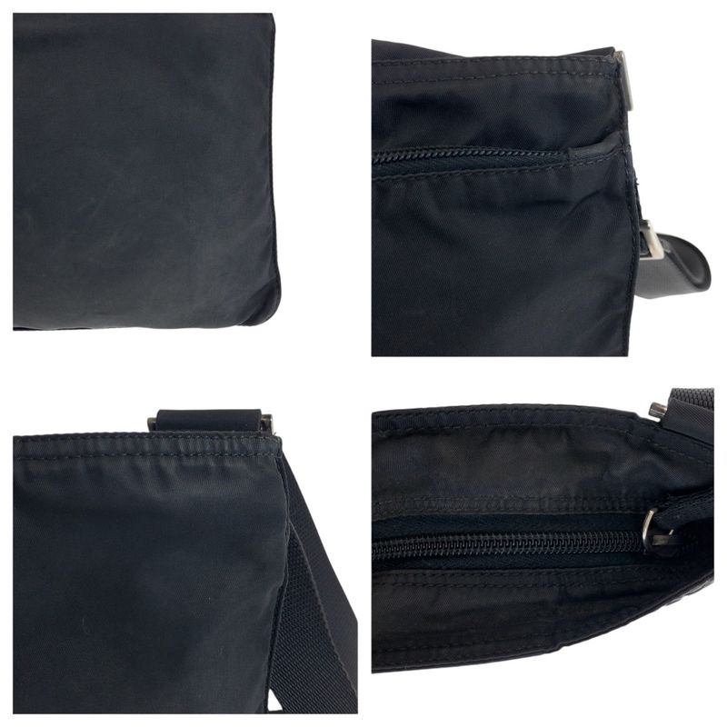 Prada Tessuto Triangle Logo Plate Black Silver Hardware Nylon Shoulder Bag