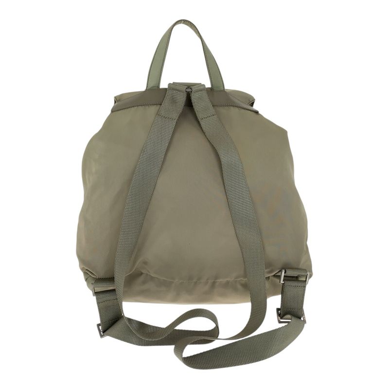 Prada Tessuto Triangle Logo Plate Khaki Silver Hardware Nylon Backpack Daypack