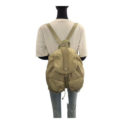 Prada Tessuto Triangle Logo Plate Khaki Silver Hardware Nylon Backpack Daypack