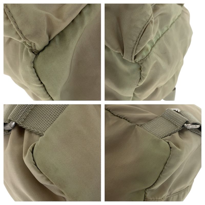Prada Tessuto Triangle Logo Plate Khaki Silver Hardware Nylon Backpack Daypack