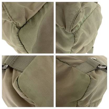 Prada Tessuto Triangle Logo Plate Khaki Silver Hardware Nylon Backpack Daypack