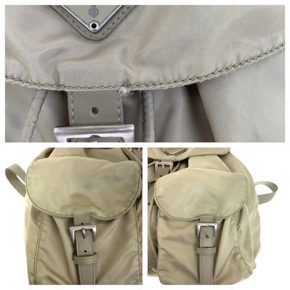 Prada Tessuto Triangle Logo Plate Khaki Silver Hardware Nylon Backpack Daypack