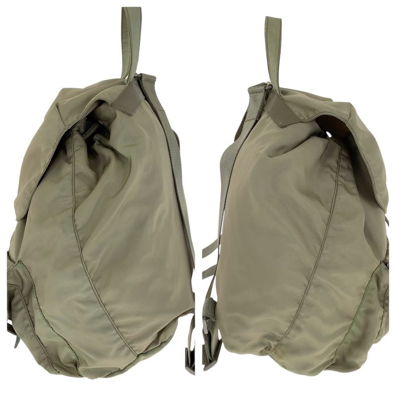 Prada Tessuto Triangle Logo Plate Khaki Silver Hardware Nylon Backpack Daypack