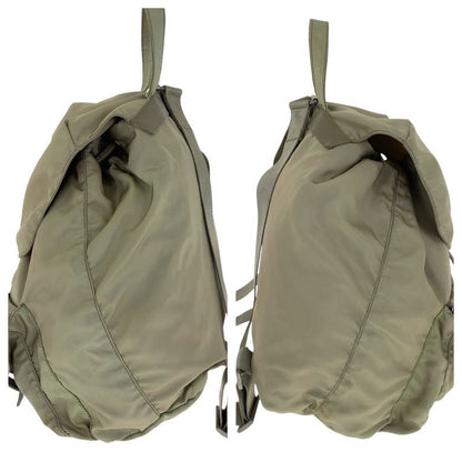 Prada Tessuto Triangle Logo Plate Khaki Silver Hardware Nylon Backpack Daypack