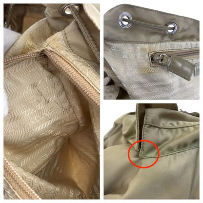 Prada Tessuto Triangle Logo Plate Khaki Silver Hardware Nylon Backpack Daypack
