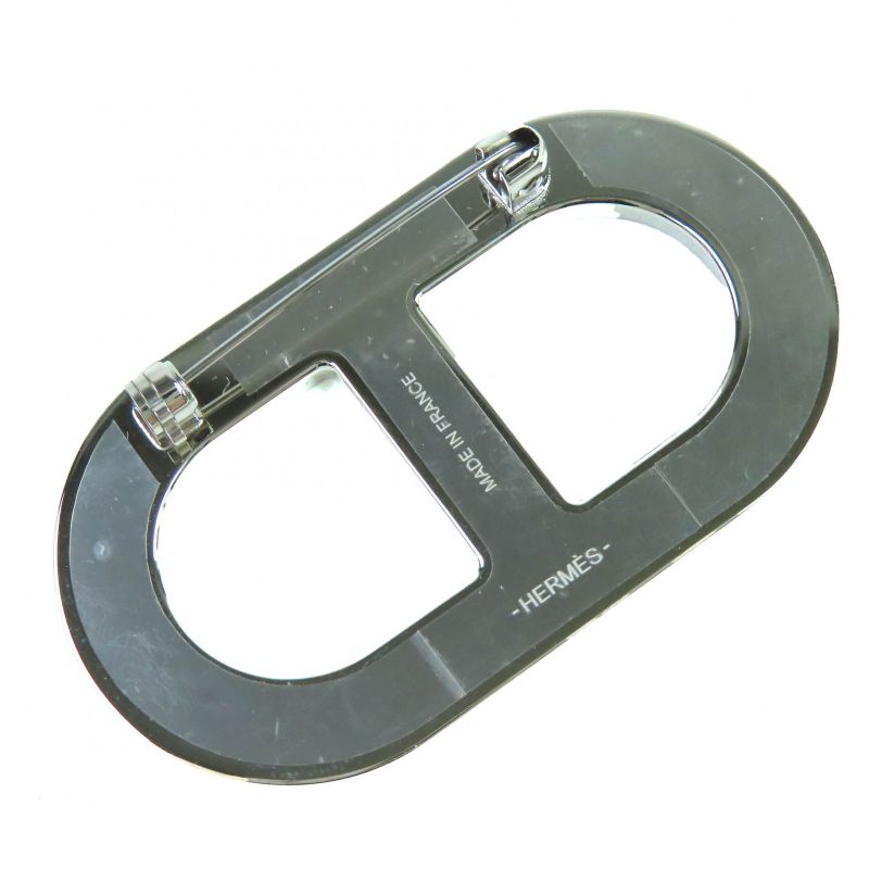 Hermes Chêne D'ancre Brooch Leather Silver Hardware Current Black With Box And