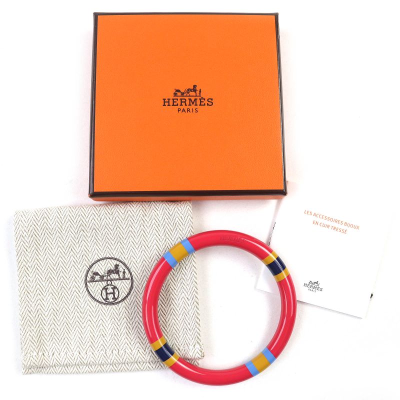 Hermes H Ekip PM Bangle Lacquerwood Bracelet Accessory Pink T2 With Box And
