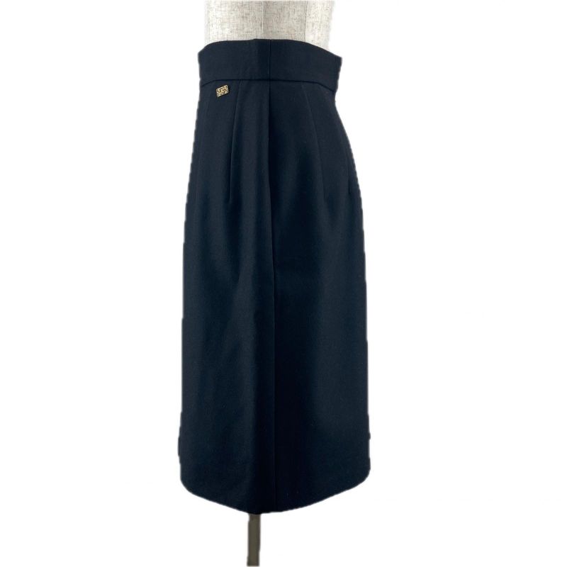 CHANEL P41438 Wool Cashmere Blend Coco Mark Button Knee Length Tight Skirt