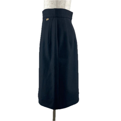 CHANEL P41438 Wool Cashmere Blend Coco Mark Button Knee Length Tight Skirt