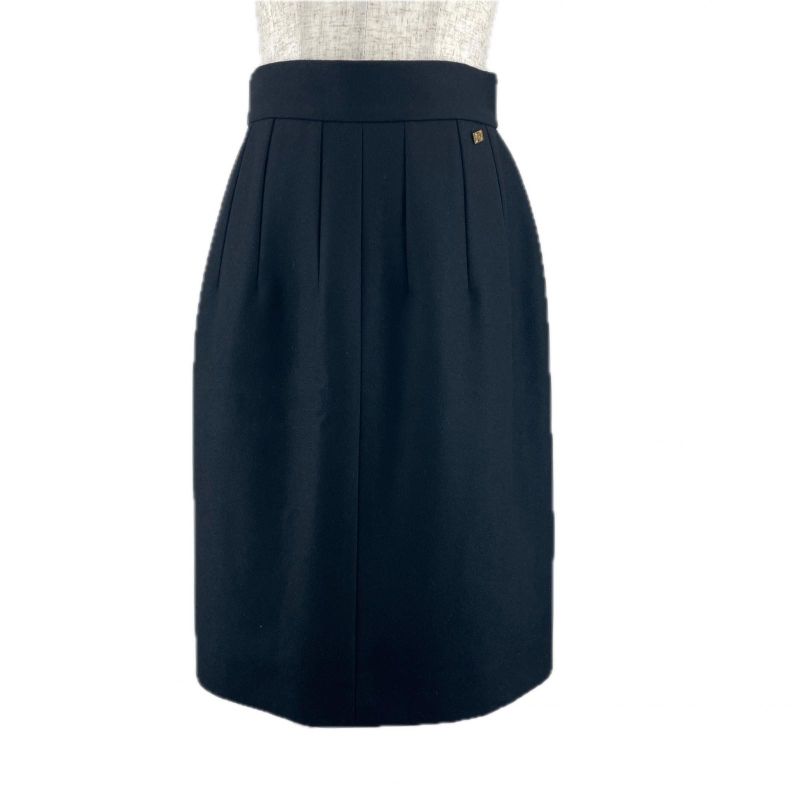 CHANEL P41438 Wool Cashmere Blend Coco Mark Button Knee Length Tight Skirt