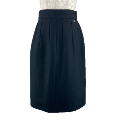CHANEL P41438 Wool Cashmere Blend Coco Mark Button Knee Length Tight Skirt