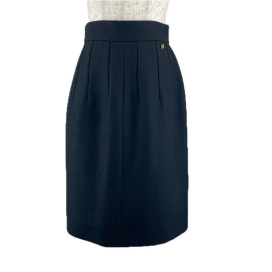 CHANEL P41438 Wool Cashmere Blend Coco Mark Button Knee Length Tight Skirt