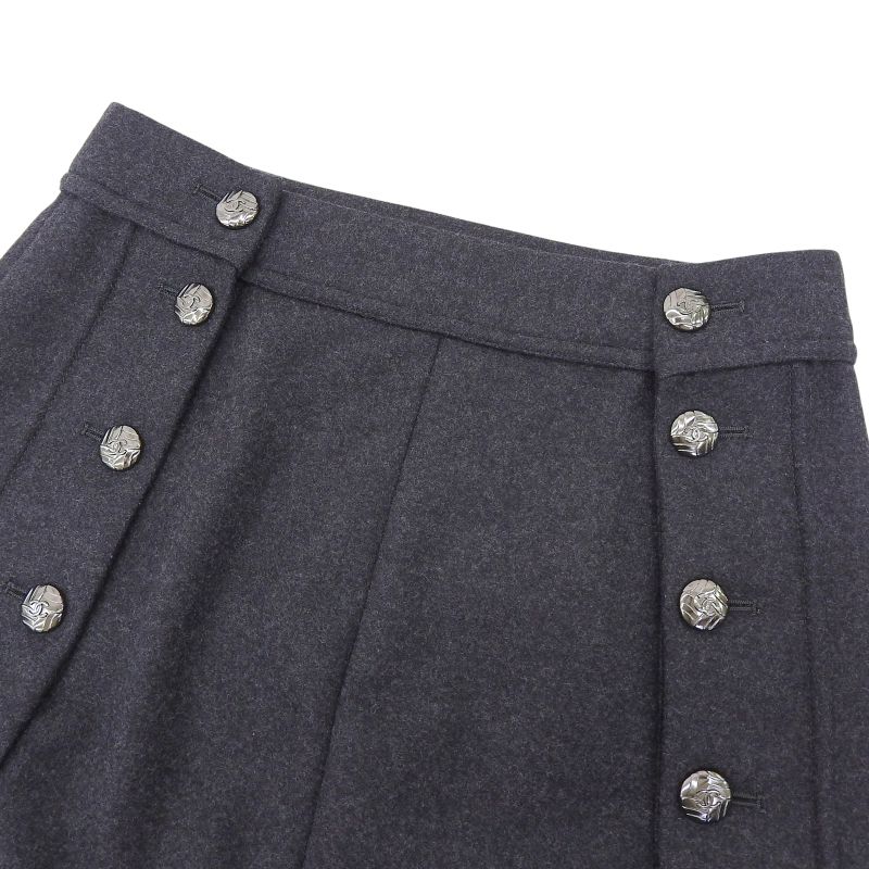 CHANEL P41836 Wool Angora Blend Knee Length Trapeze Skirt With Coco Buttons
