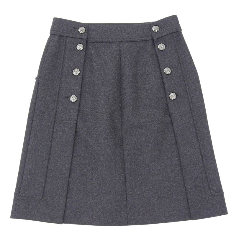 CHANEL P41836 Wool Angora Blend Knee Length Trapeze Skirt With Coco Buttons