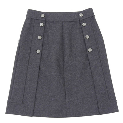 CHANEL P41836 Wool Angora Blend Knee Length Trapeze Skirt With Coco Buttons