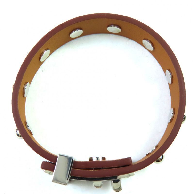 Hermes Mini Dog Leather Gold Silver Hardware Square Crew Round Studded Bracelet