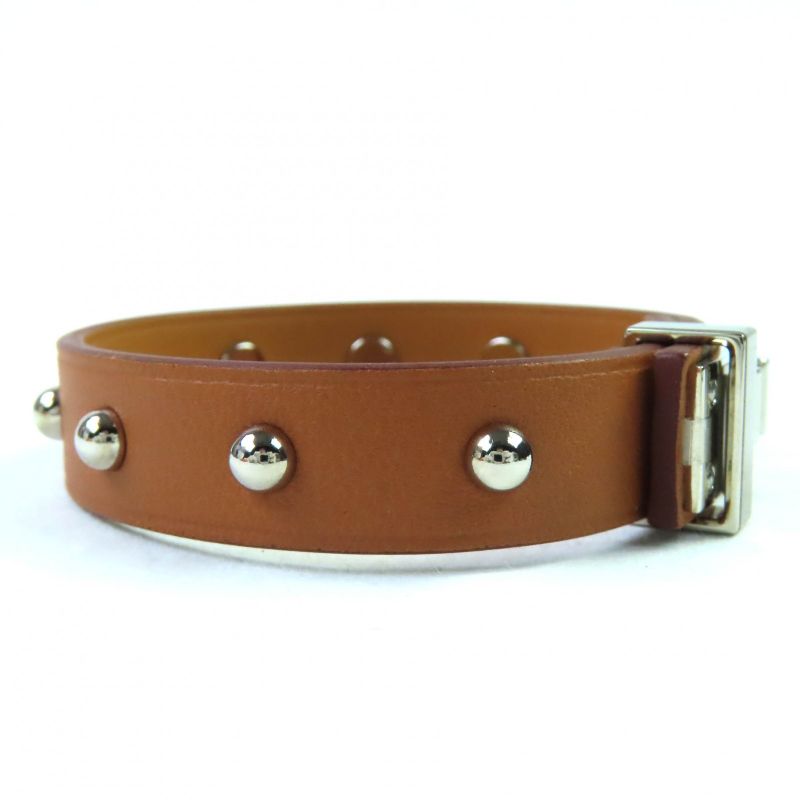 Hermes Mini Dog Leather Gold Silver Hardware Square Crew Round Studded Bracelet