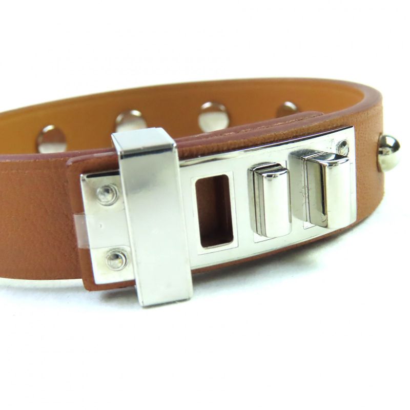 Hermes Mini Dog Leather Gold Silver Hardware Square Crew Round Studded Bracelet