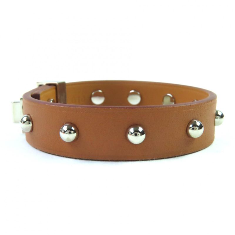 Hermes Mini Dog Leather Gold Silver Hardware Square Crew Round Studded Bracelet
