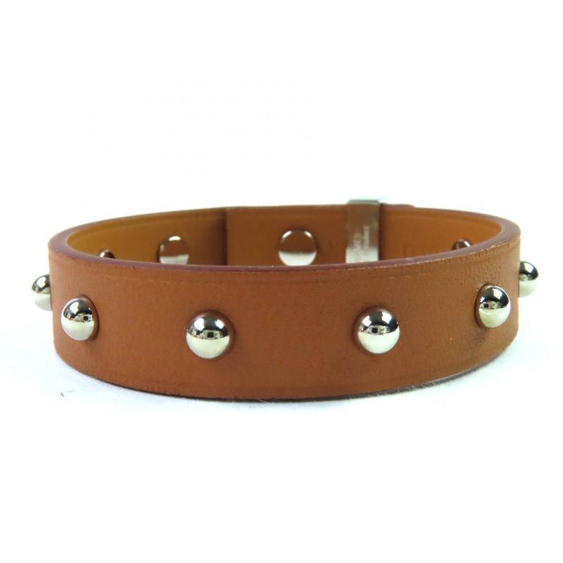 Hermes Mini Dog Leather Gold Silver Hardware Square Crew Round Studded Bracelet