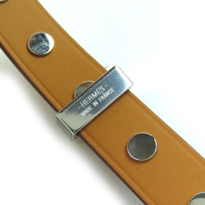 Hermes Mini Dog Leather Gold Silver Hardware Square Crew Round Studded Bracelet